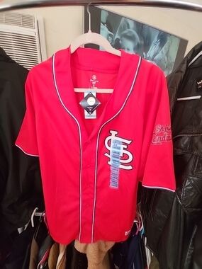 Genuine Merchandise Bright Red Baseball Jersey with White & Navy Trim